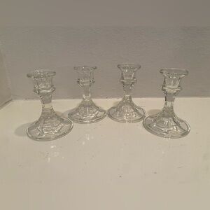 Vintage Clear 4.25” Glass Candlesticks- Set of 4